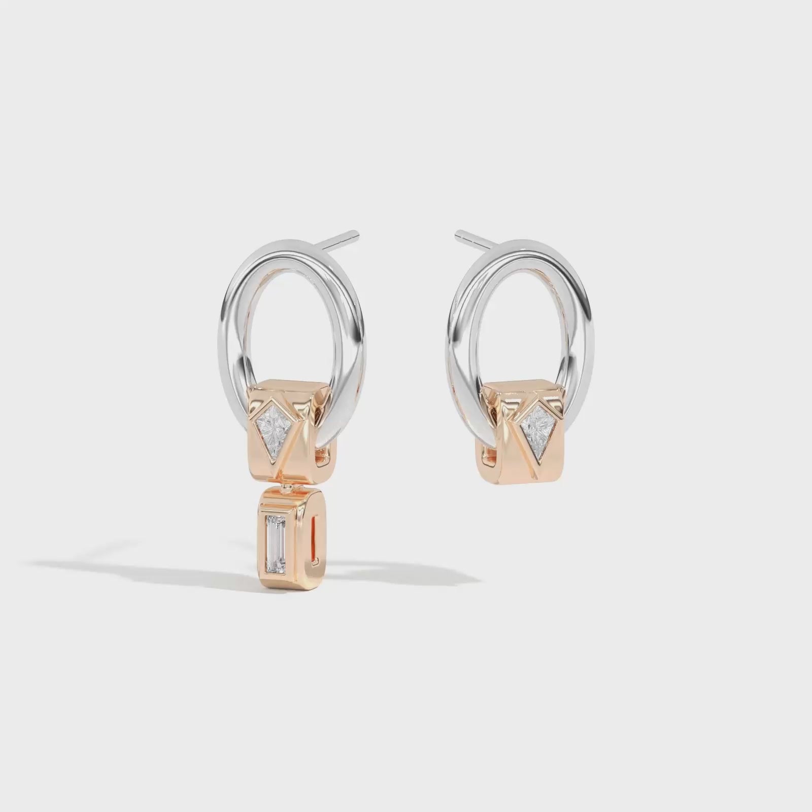 Shahla Karimi Jewelry Azadi Asymmetrical Oval Hoop Studs With Wraps Platinum 14K Yellow Gold