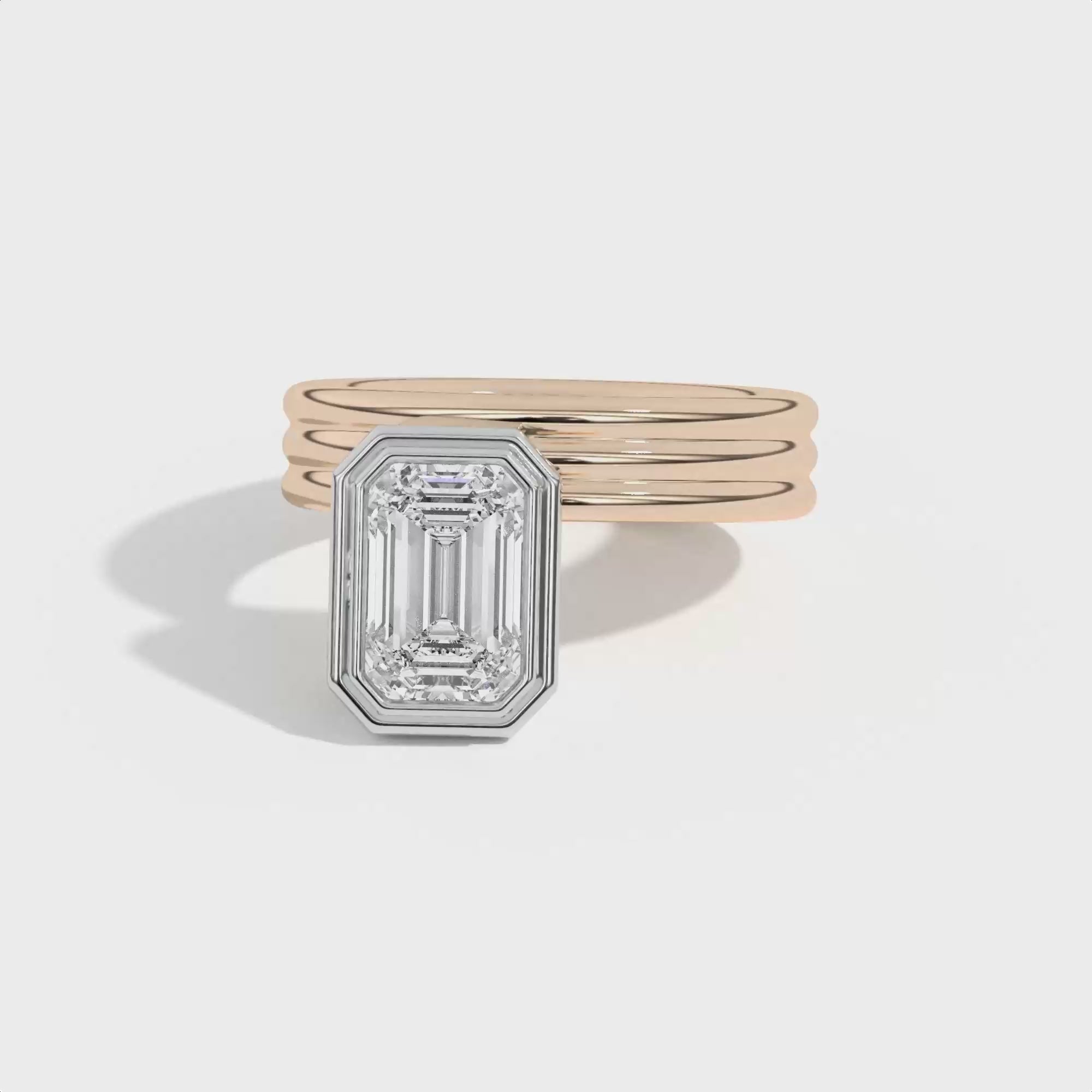 Shahla Karimi Scarpa Emerald Offset Double Bezel Ring 14K Yellow Gold