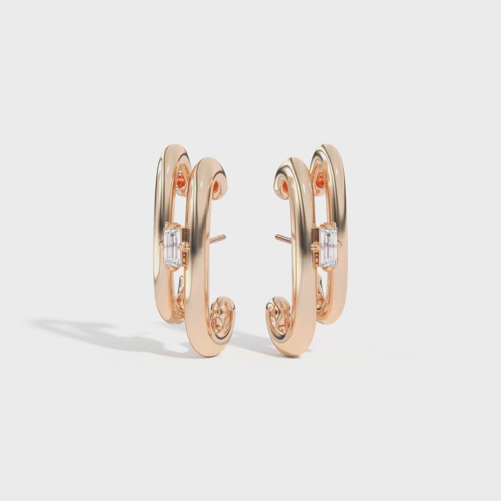 Shahla Karimi Jewelry Double Cloud Earrings with Baguettes 14K Yellow Gold