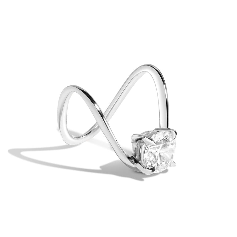 Shahla Karimi Jewelry Zaha Brilliant Deep Curve Ring 14K White Gold/Platinum Side