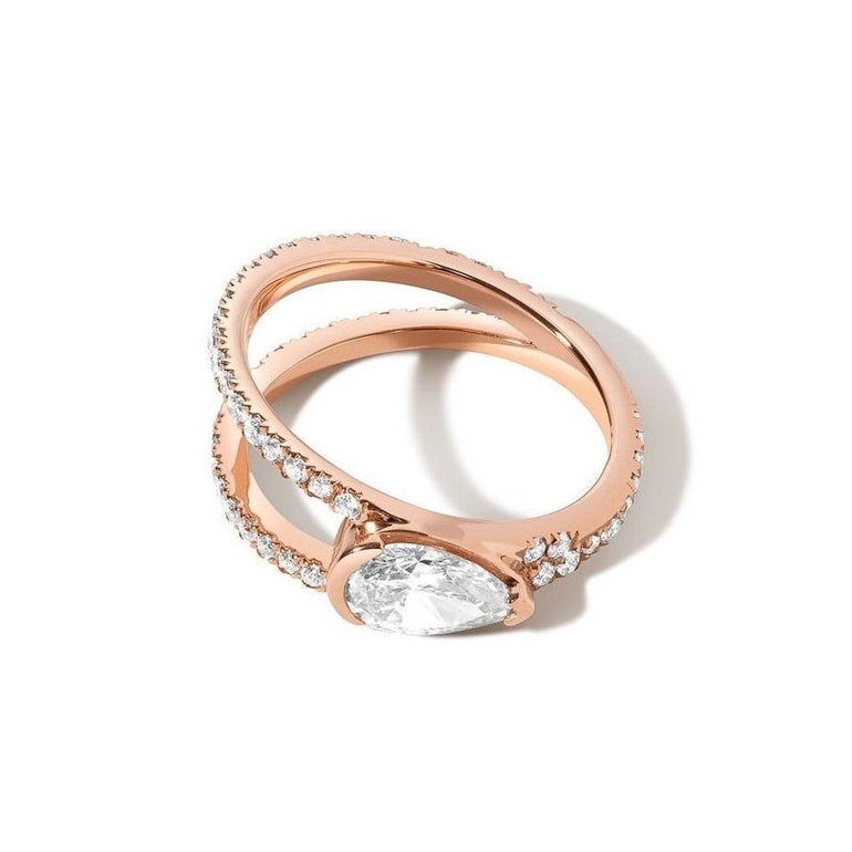 Shahla Karimi Jewelry Diamond Foundry Deco Pear Pave V Ring 14 Rose Gold