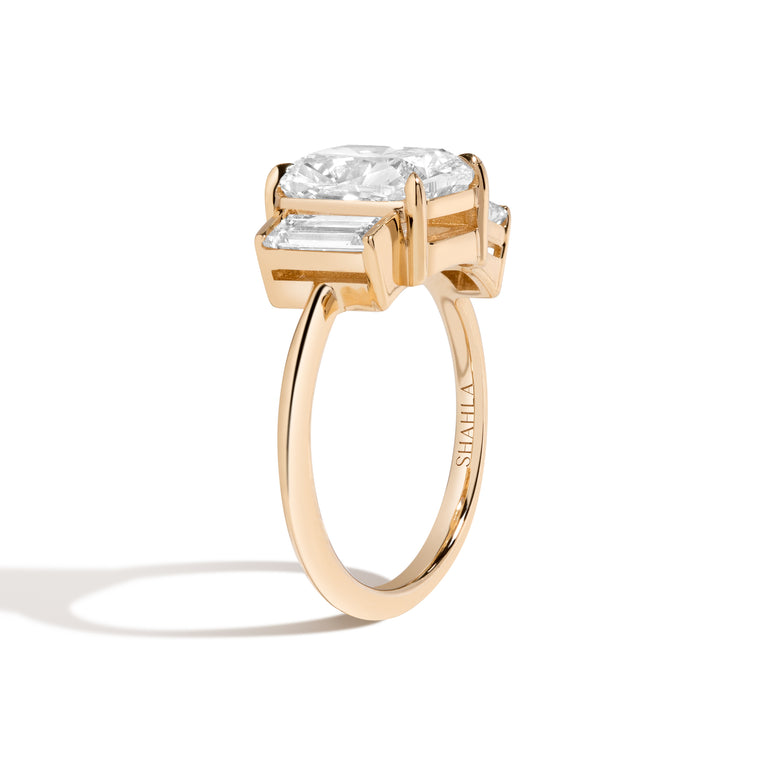 Shahla Karimi 3-Stone Cushion-Cut Ring (with Emerald + Baguette) 14K Yellow Gold