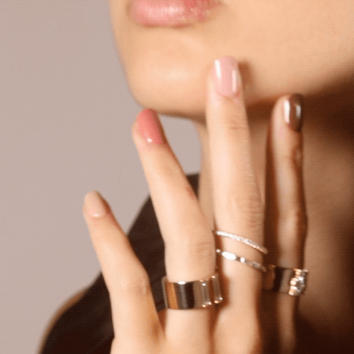 Shahla Karimi Jewelry Double Baguette Gap Ring 14/18K Yellow Gold on Model GIF