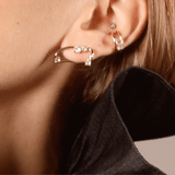 Shahla Karimi Zaha Cluster Curve Earrings 14K Yellow Gold w/ White Diamonds on Model GIF