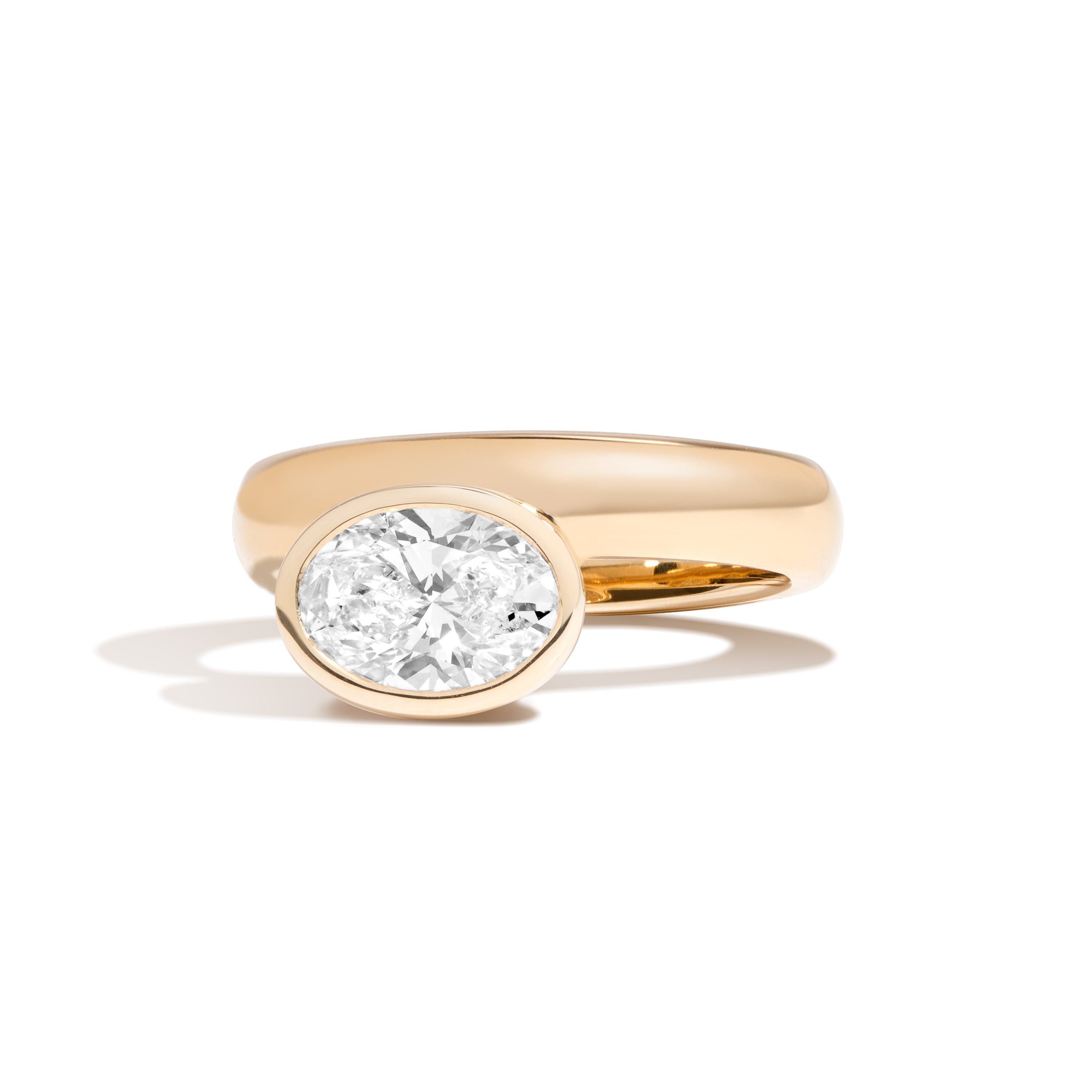 Shahla Karimi Aether X Shahla Oval Wide Side Set Rivet Engagement Ring 14K Yellow Gold