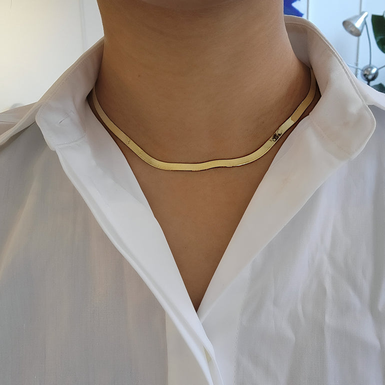 Shahla Karimi 5mm Herringbone Chain 18" 14K Yellow Gold - On Body