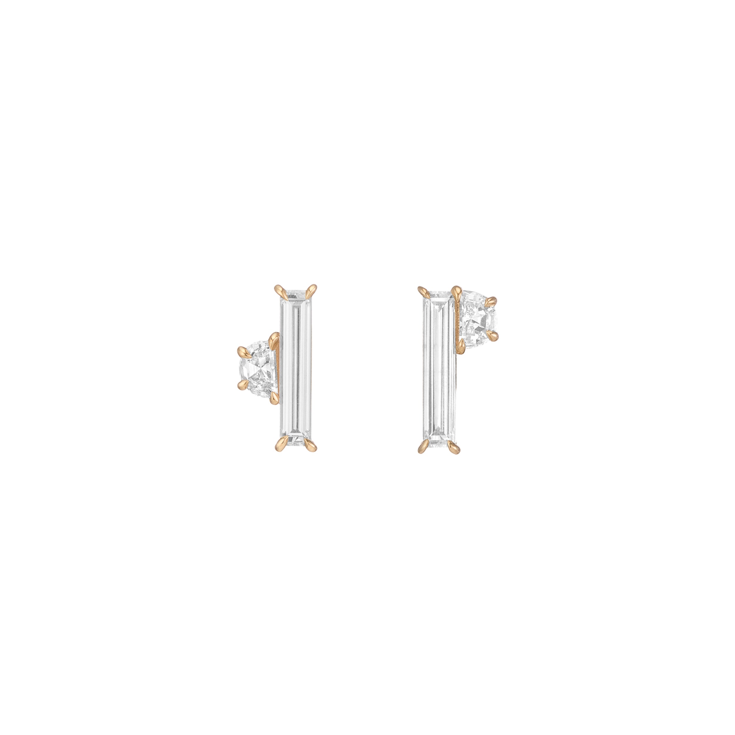 Shahla Karimi Asymmetrical Baguette + Half-Moon Earrings 14K Yellow Gold