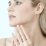 Shahla Karimi Mid-Century Mies Ear Chain 14K Rose Gold w/ Triangle and Shield Studs on Model GIF