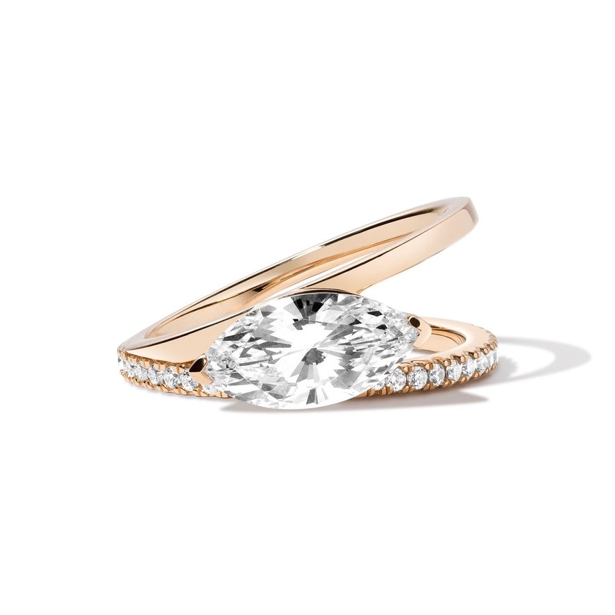 Shahla Karimi Jewelry Marquise V Ring w/ Pavé Bottom Band in 14/18K Yellow Gold