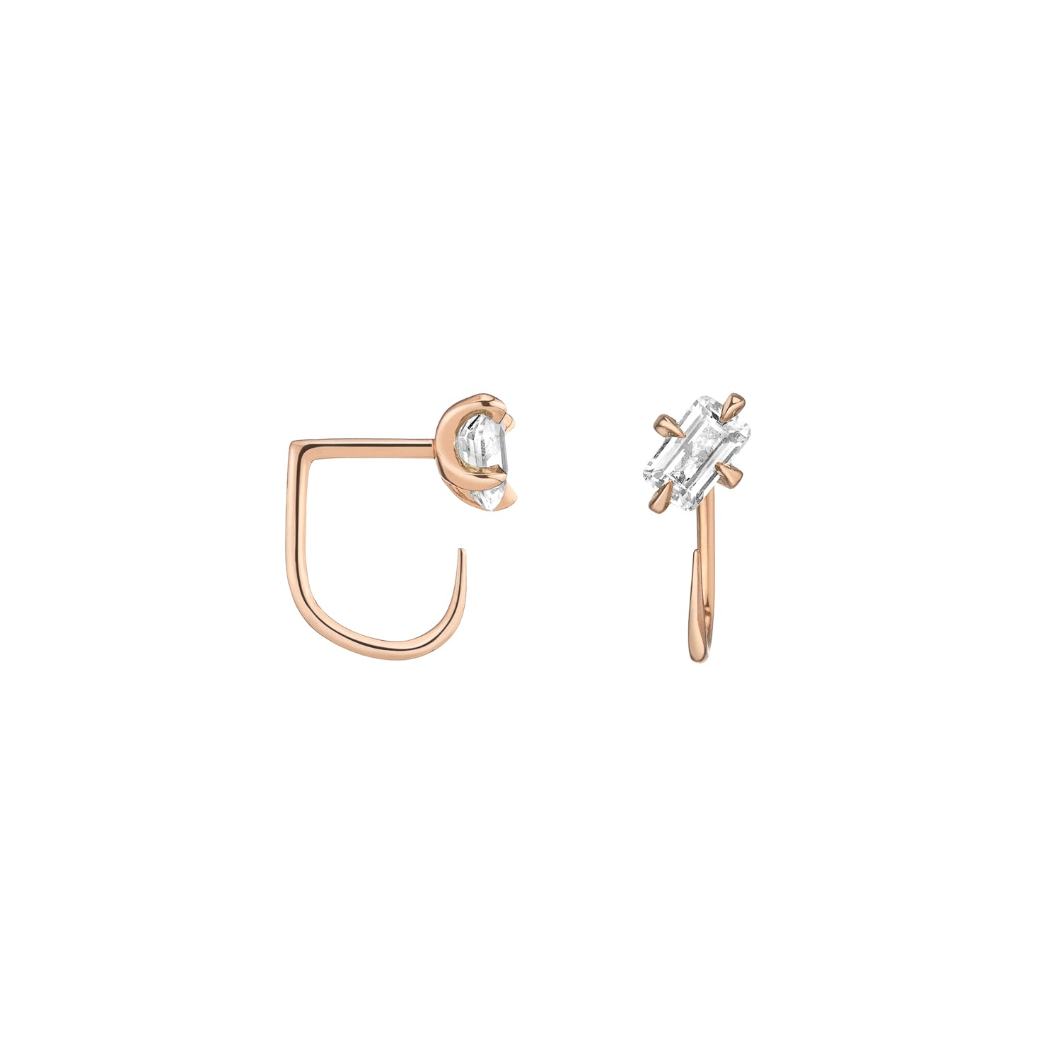 Shahla Karimi Diamond Emerald-Cut Claw Earrings 14K Rose Gold