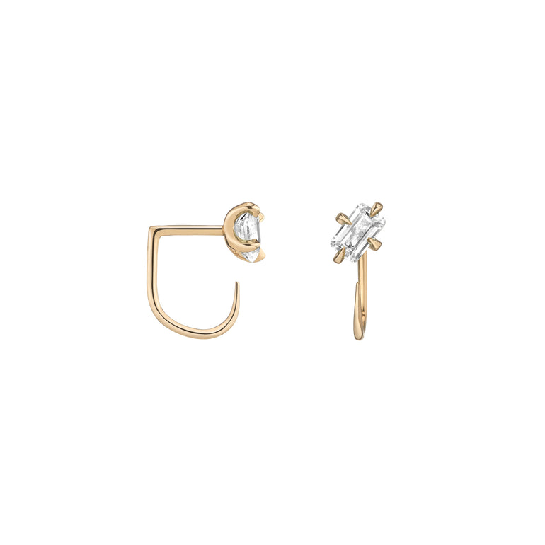 Shahla Karimi Diamond Emerald-Cut Claw Earrings 14K Yellow Cut