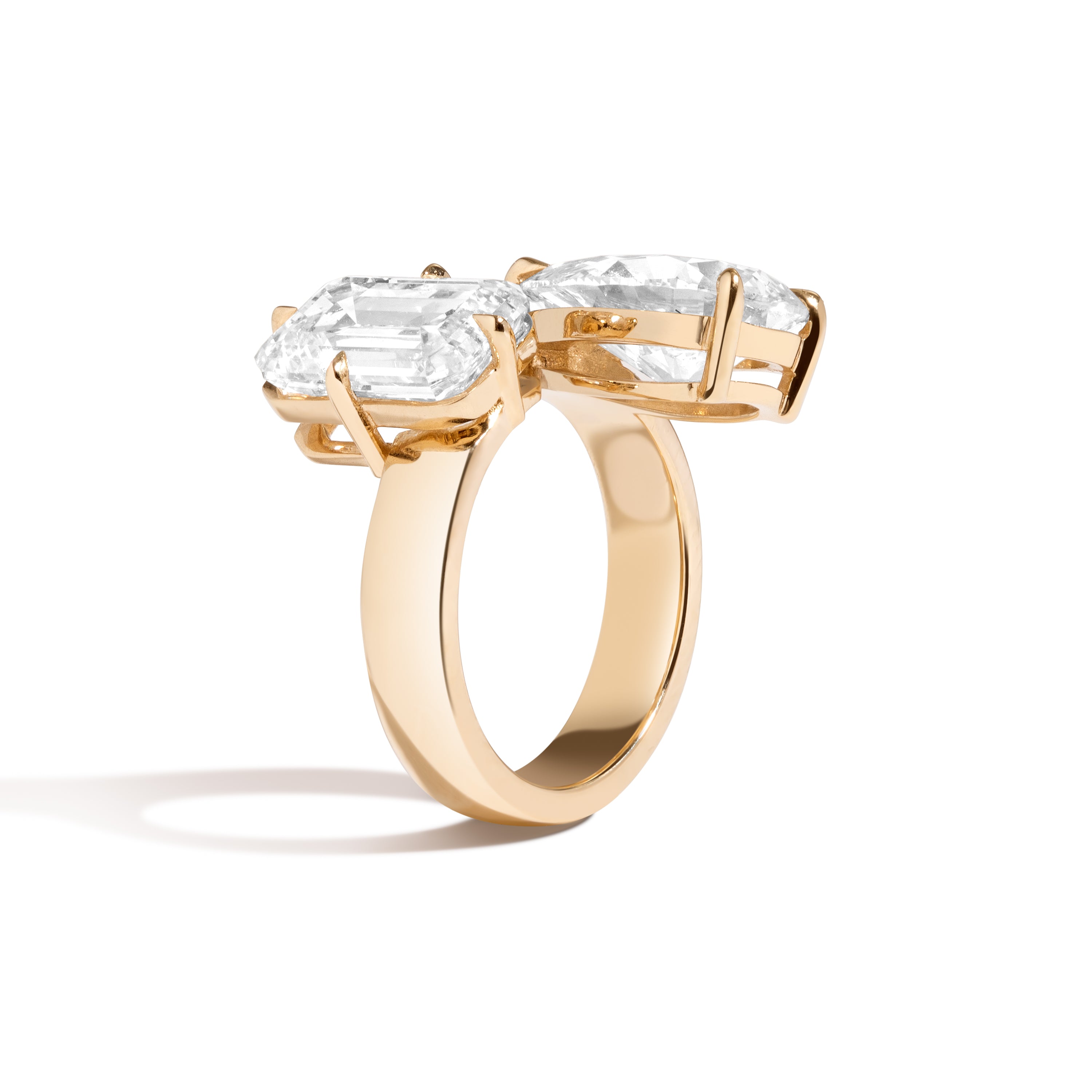 Shahla Karimi Emerald + Pear Wide Offset Gap Ring 14K Yellow Gold