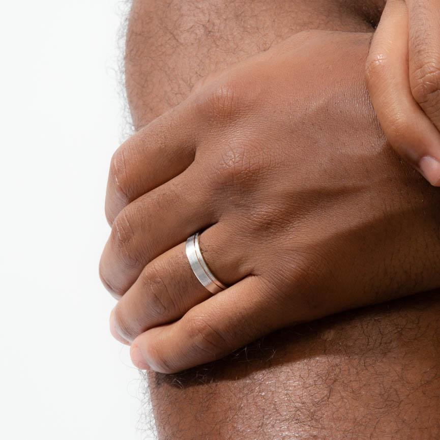 Shahla Karimi Jewelry Every Love 14K Gold Groove Band White and Yellow Gold on Model