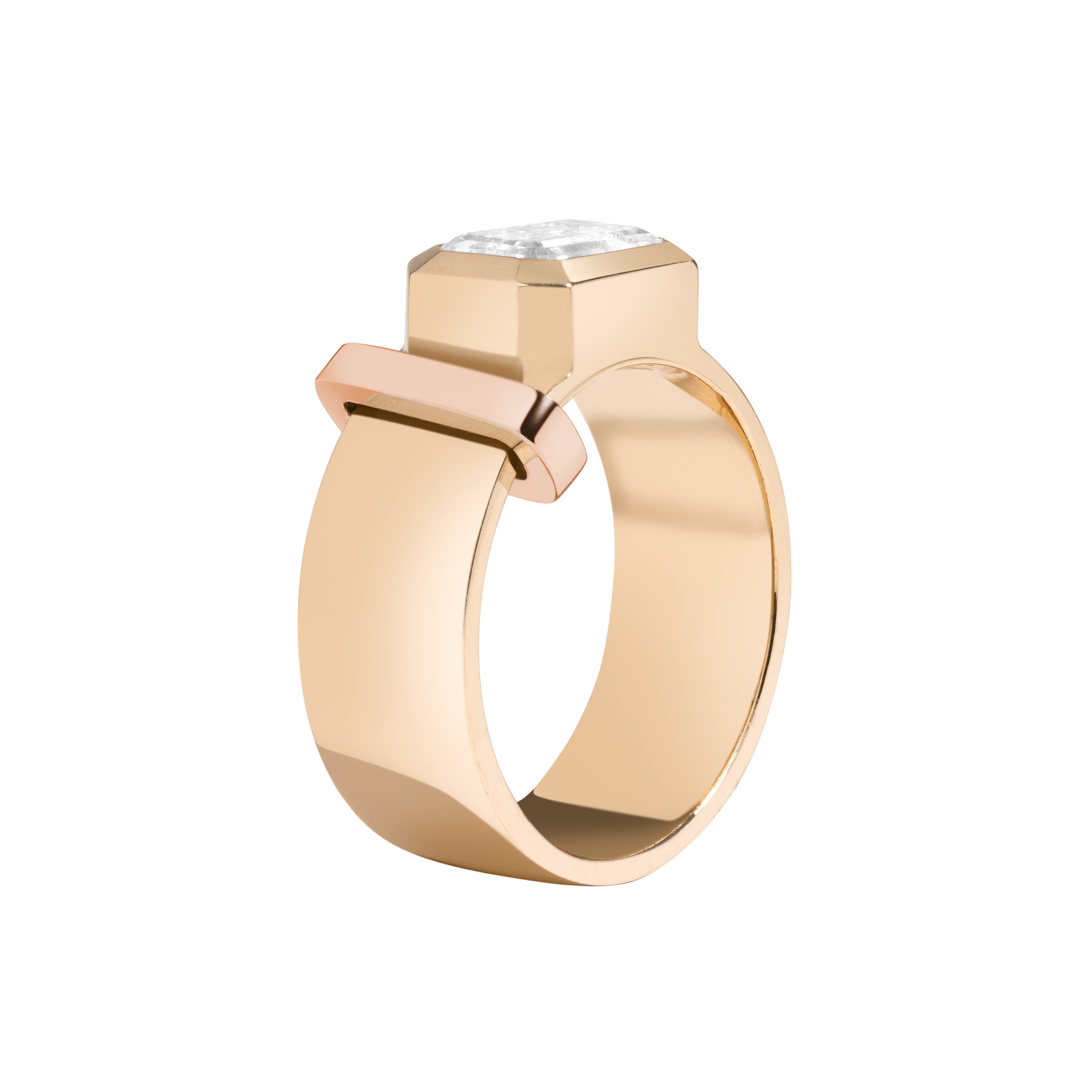 Shahla Karimi JOON Bezel Set Emerald 14K Yellow Gold Band With 14K Rose Gold Wrap