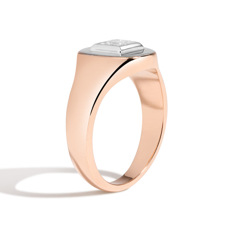 Shahla Karimi Joon Carre Cut Signet Ring in 14K Rose Gold and Platinum
