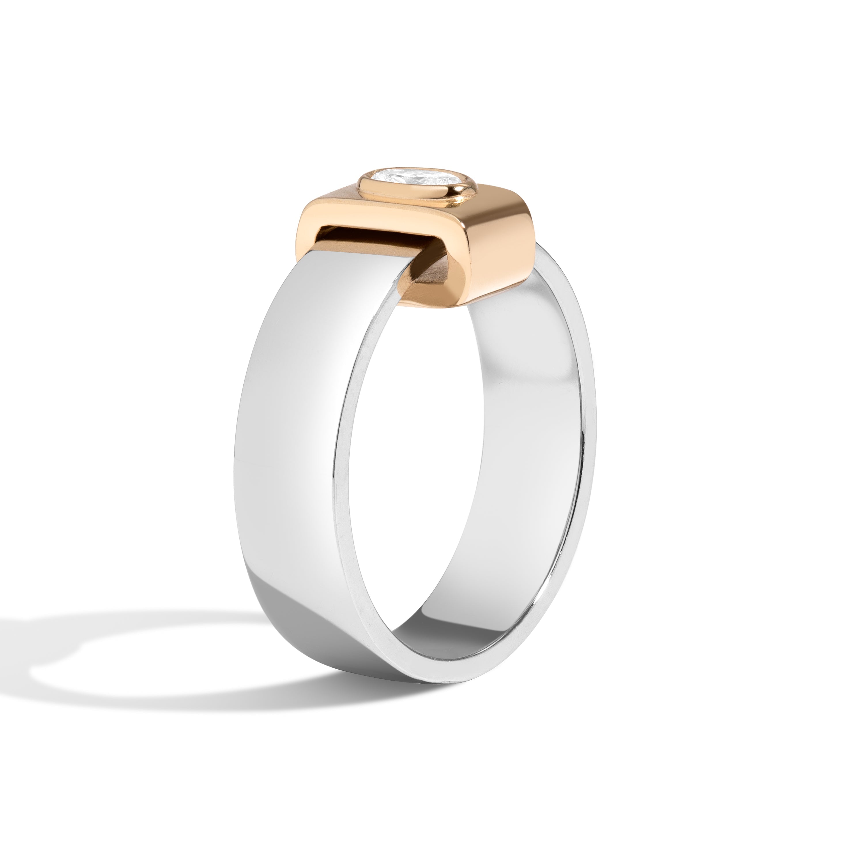 Shahla Karimi Signature Platinum 6mm Band With Oval 14K Yellow Gold Wrap