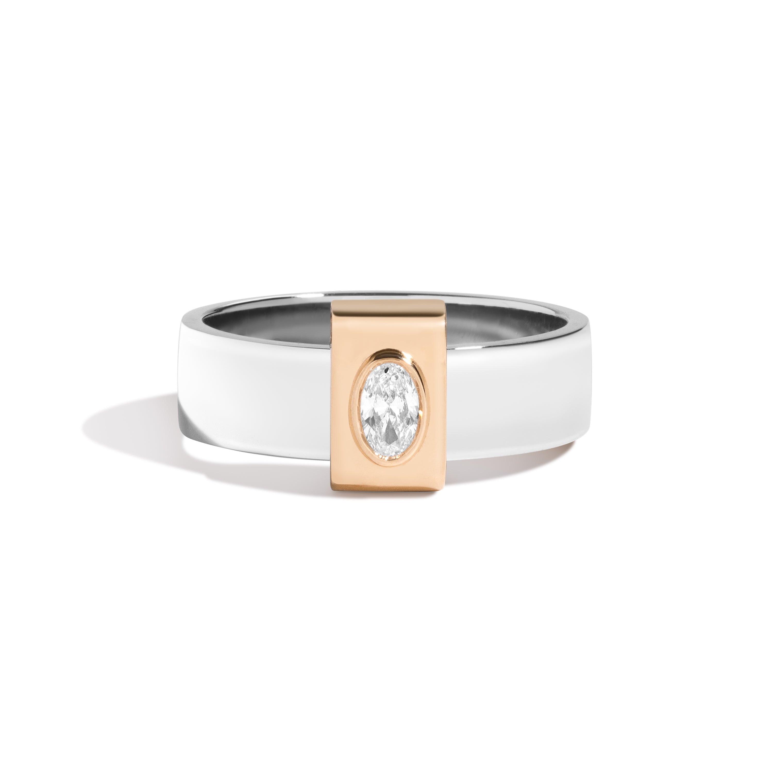 Shahla Karimi Signature Platinum 6mm Band With Oval 14K Yellow Gold Wrap