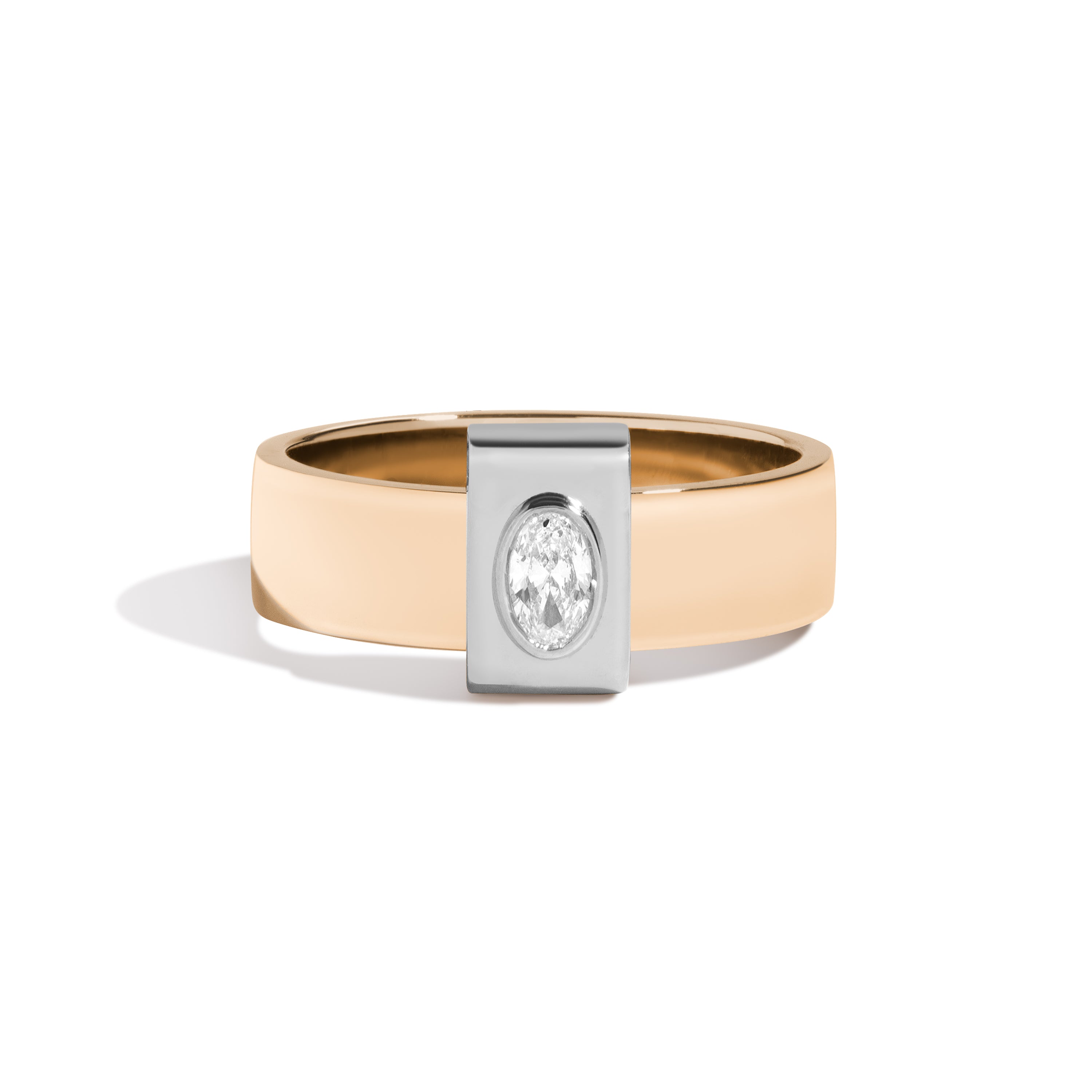 Shahla Karimi Signature 14K Yellow Gold 6mm Band With Oval Platinum Wrap