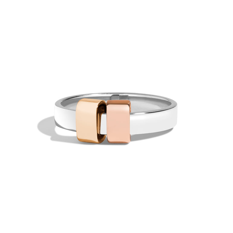 Shahla Karimi Joon Signature 4mm Platinum Band With 2 14K Rose Gold and 14K Yellow Gold Wraps