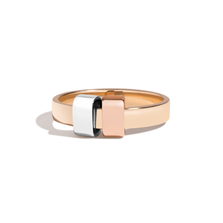 Shahla Karimi Joon Signature 4mm 14K Yellow Gold Band With 2 14K Rose Gold and Platinum Wraps