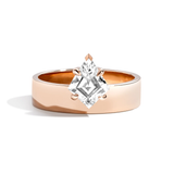 rose gold band with kite offset diamond on white background