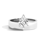 gold band with kite offset diamond on white background