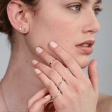 Shahla Karimi Jewelry Landmark Series Flatiron Open Ring with White Diamond Trillions in 14K Yellow Gold on Model GIF