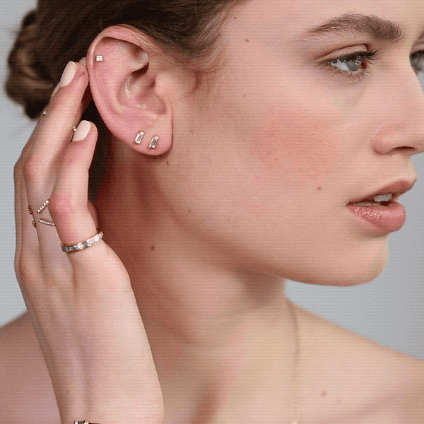 Shahla Karimi Jewelry Rockefeller Ring No. 3 14/18K Yellow Gold with White Diamond Baguettes on Model GIF