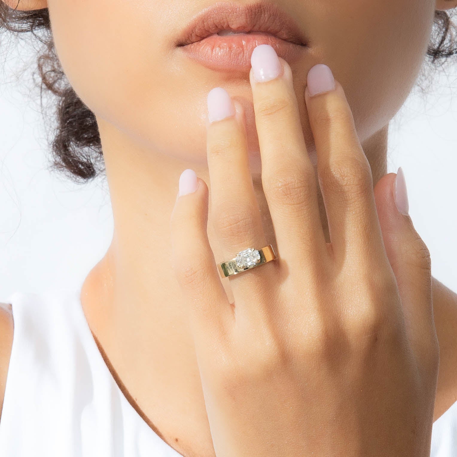 Shahla Karimi Jewelry East-West Lucky Offset Ring 14/18K Yellow Gold on Model