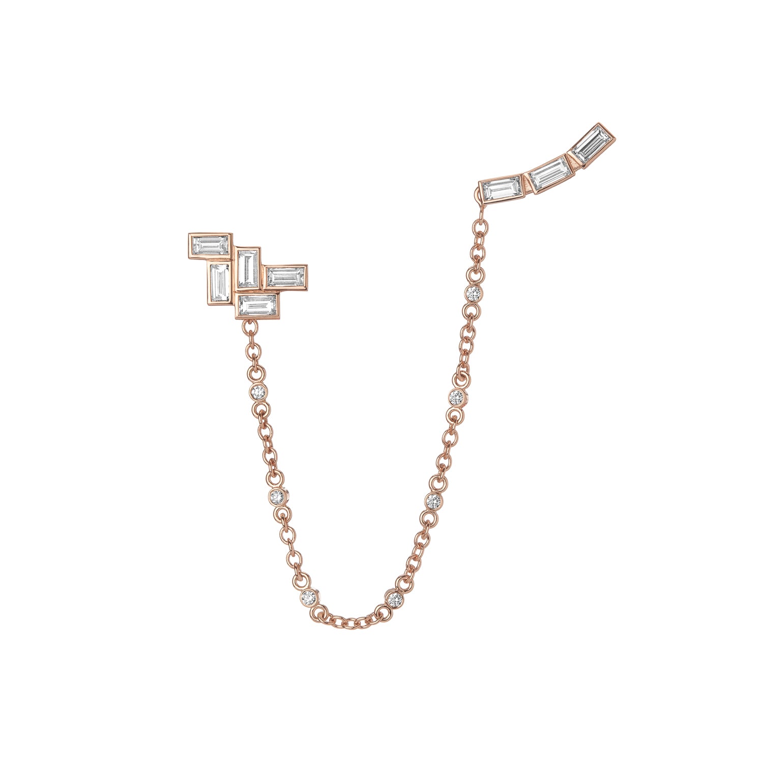 Shahla Karimi Mid-Century Falling Water Ear Chain Long 14K Rose Gold With Earrings