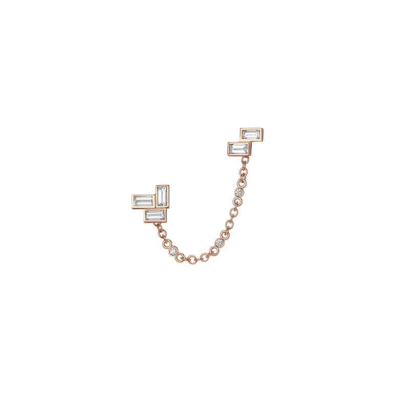 Shahla Karimi Mid-Century Falling Water Ear Chain Short 14K Rose Gold With Earrings