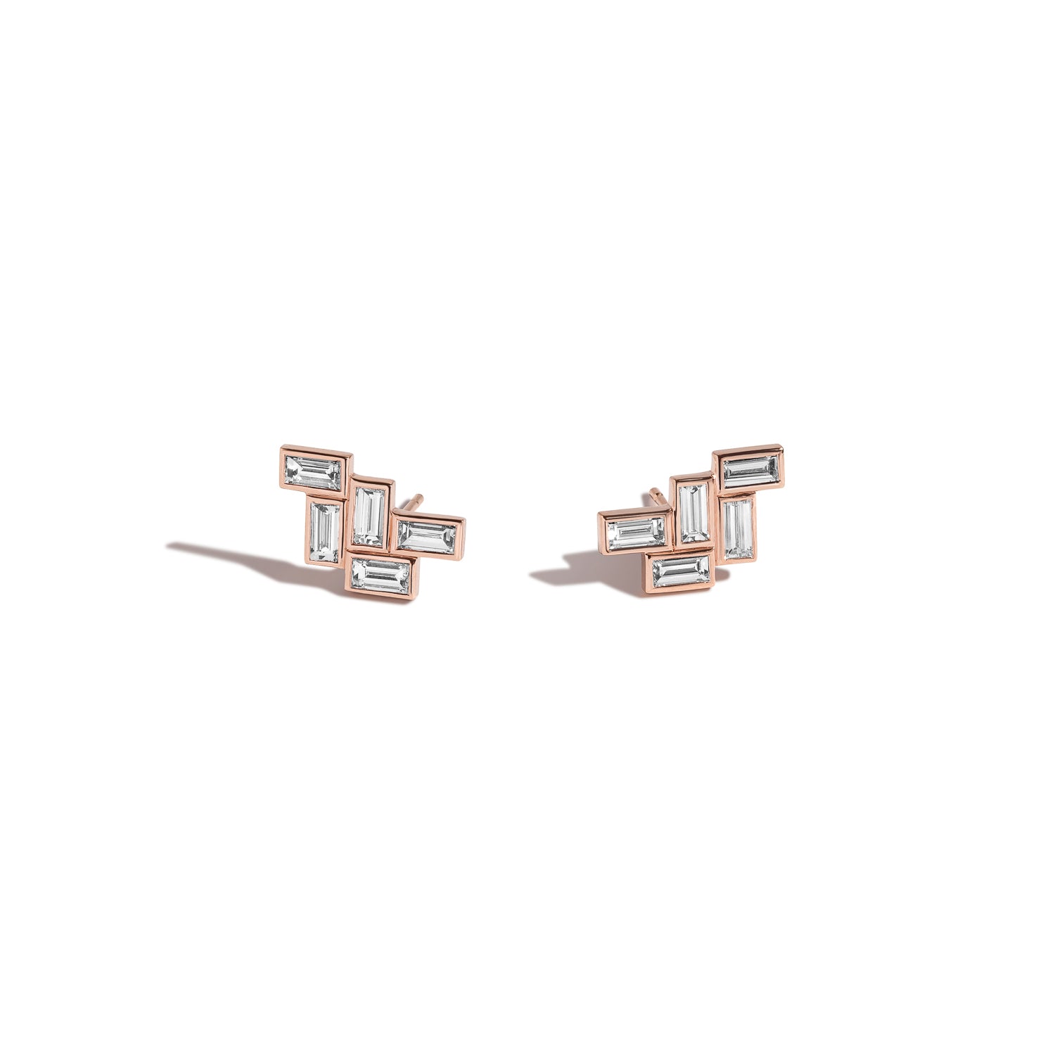 Shahla Karimi Mid-Century Fallingwater Large Baguette Studs 14K Rose Gold