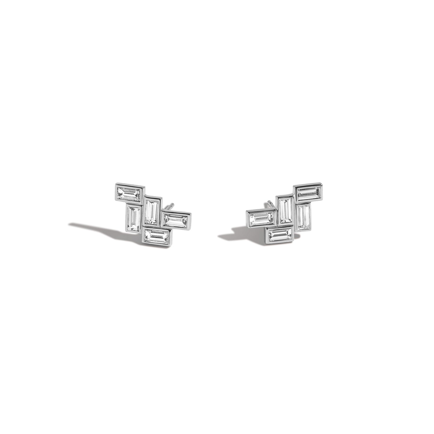 Shahla Karimi Mid-Century Fallingwater Large Baguette Studs 14K White Gold