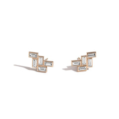 Shahla Karimi Mid-Century Fallingwater Large Baguette Studs 14K Yellow Gold