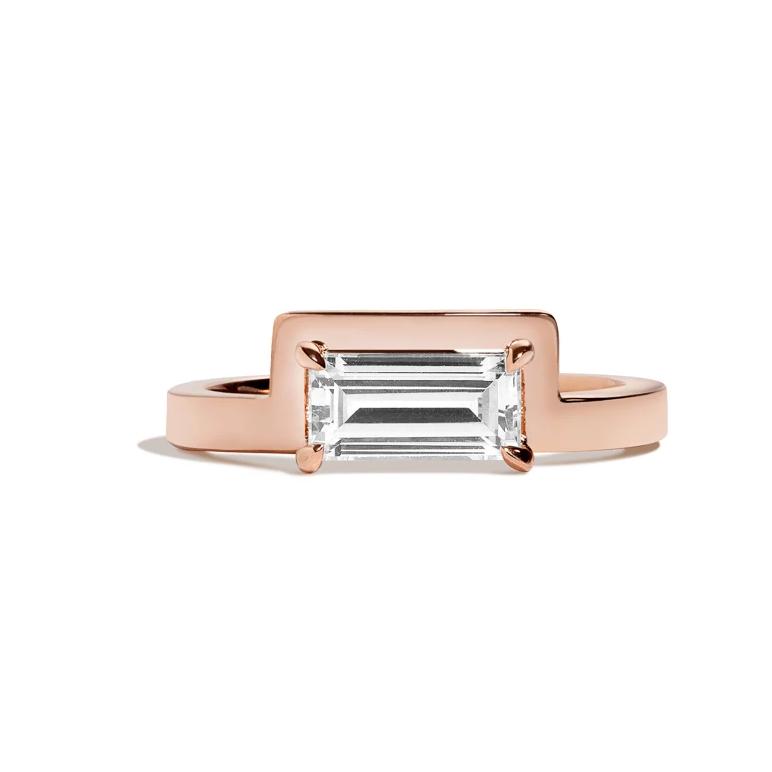 Shahla Karimi Jewelry Mid-Century Mies Baguette Notch Ring 14K Rose Gold