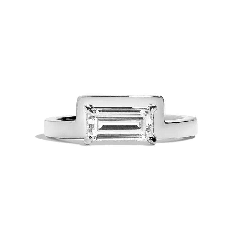 Shahla Karimi Jewelry Mid-Century Mies Baguette Notch Ring 14K White Gold