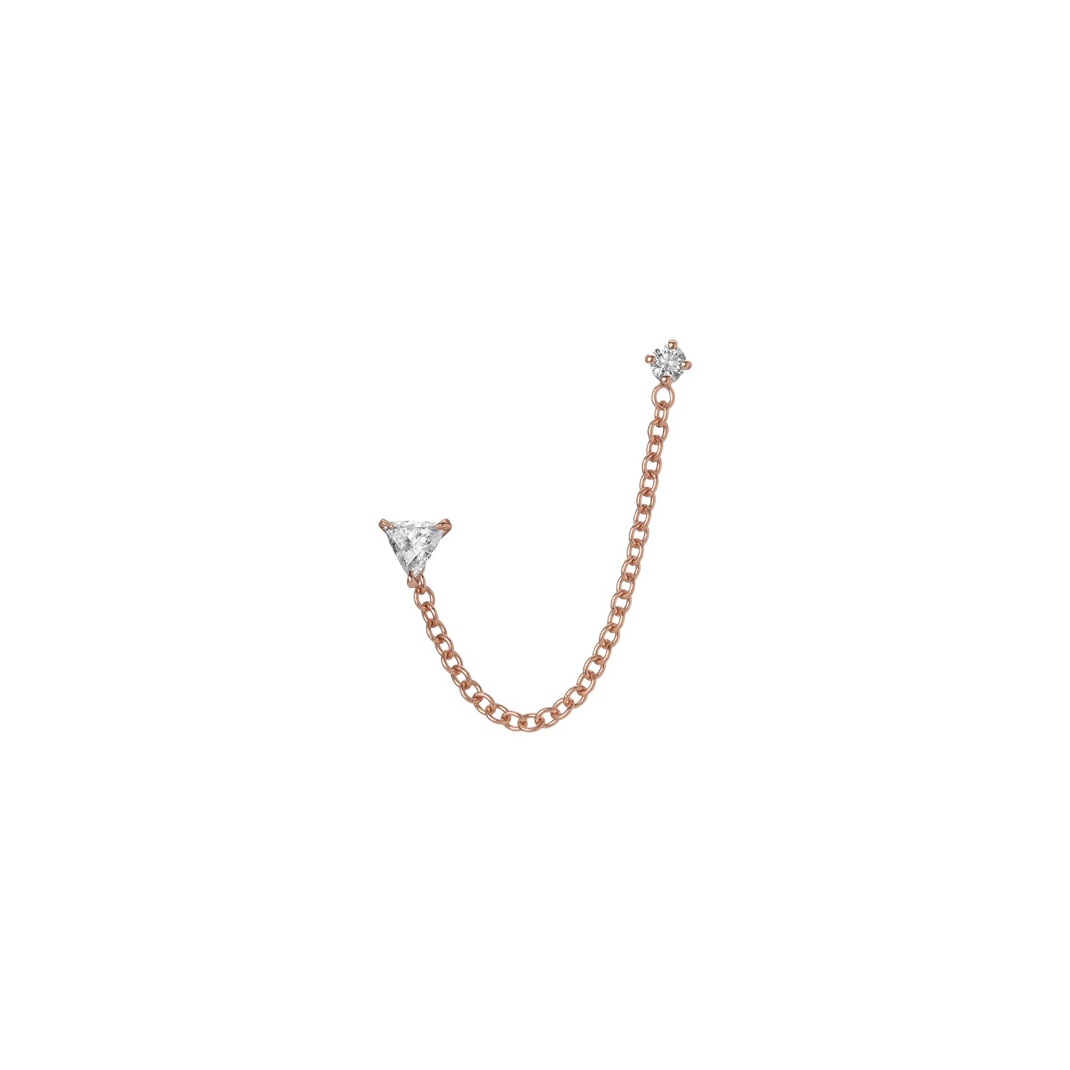 Shahla Karimi Mid-Century Wright Ear Chain in 14K Rose Gold w/ Brilliant and Triangle Studs