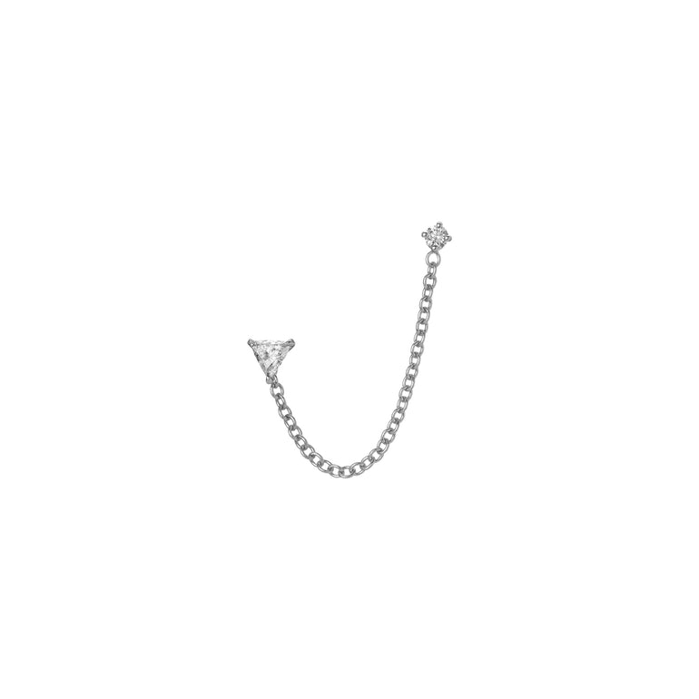 Shahla Karimi Mid-Century Wright Ear Chain in 14K White Gold w/ Brilliant and Triangle Studs