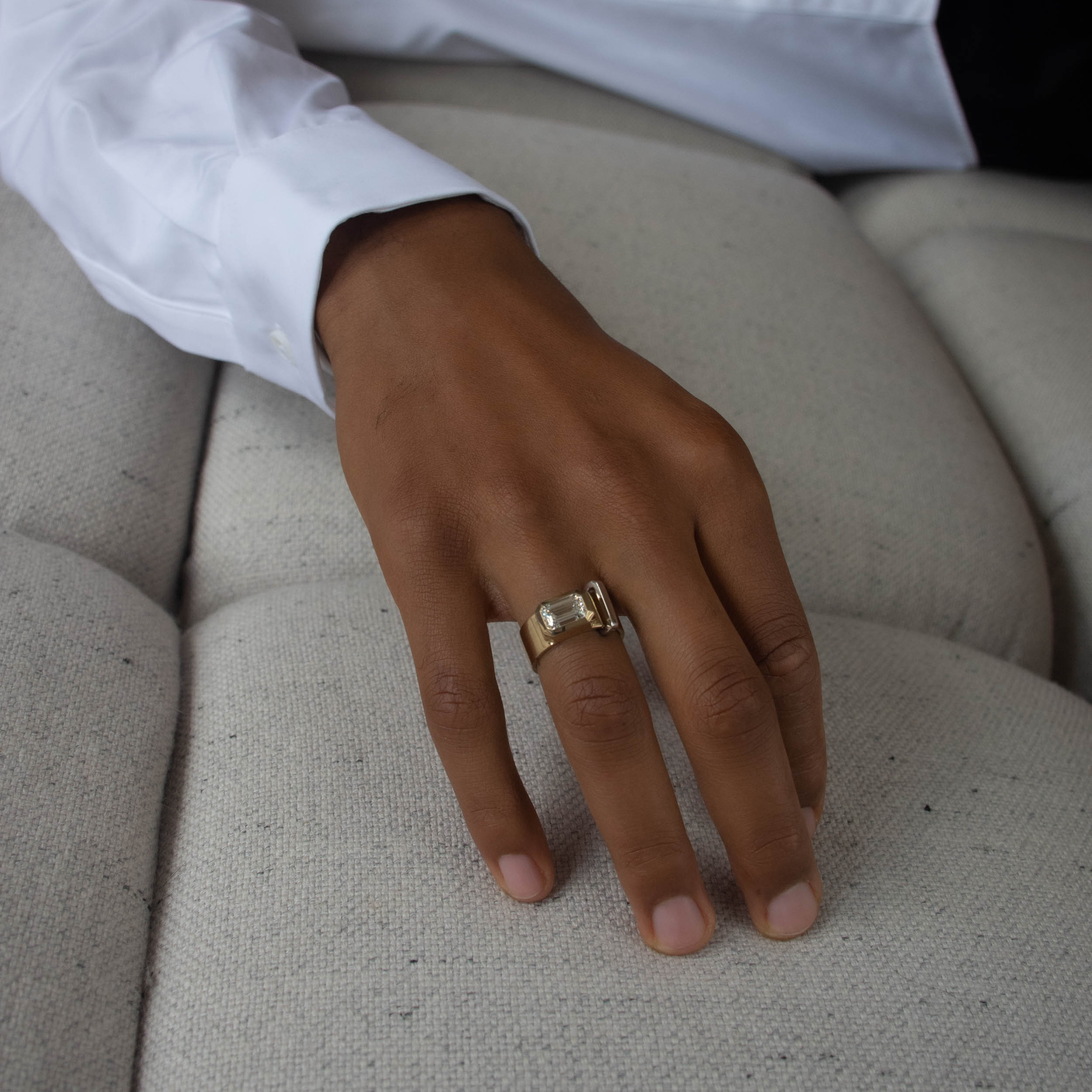 Shahla Karimi Joon Bezel Set Emerald 14K Yellow Band with Platinum Wrap