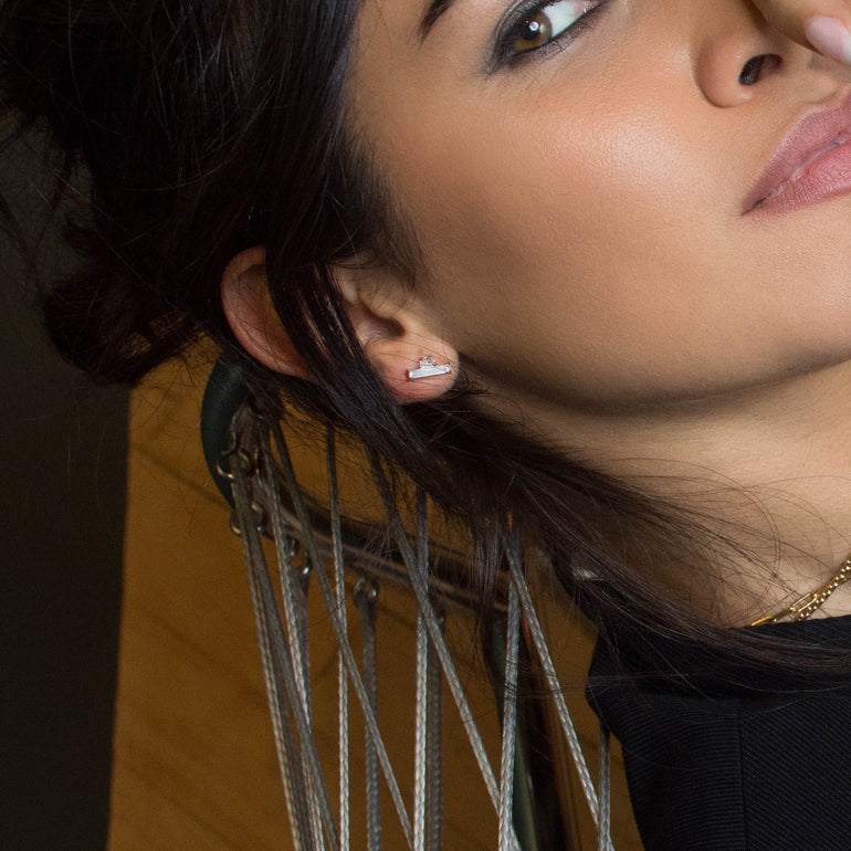 Shahla Karimi Asymmetrical Baguette + Half-Moon Earrings 14K Yellow Gold