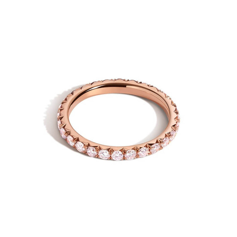 Shahla Karimi Jewelry 2.1mm French V-Set Eternity Band with Pink Diamonds 14K Rose Gold