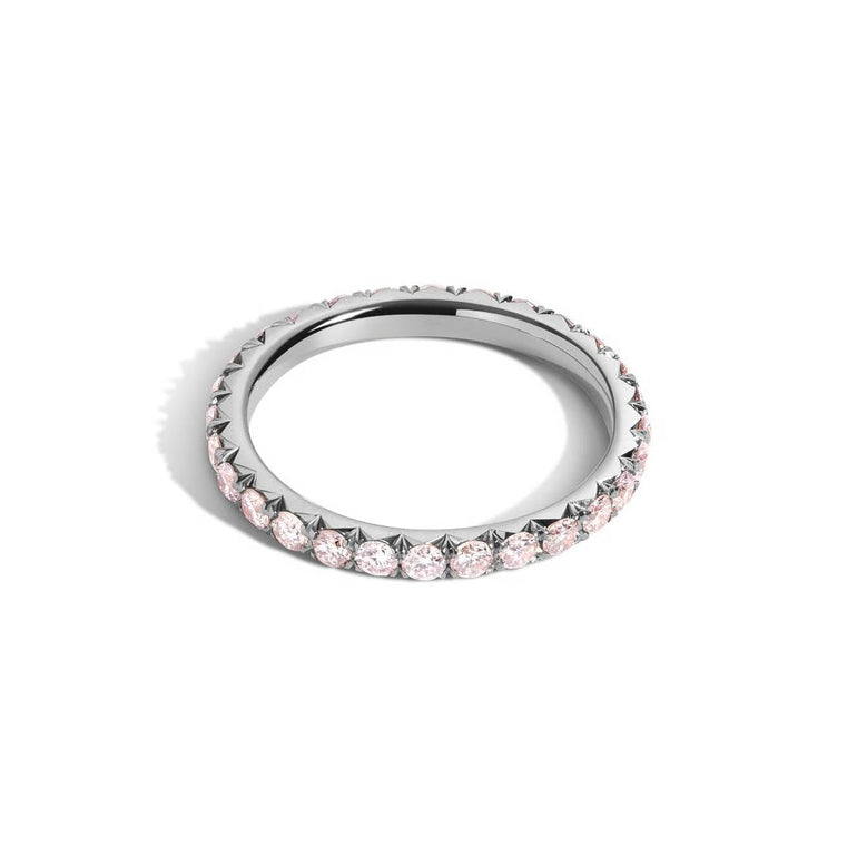 Shahla Karimi Jewelry 2.1mm French V-Set Eternity Band with Pink Diamonds 14K White Gold or Platinum