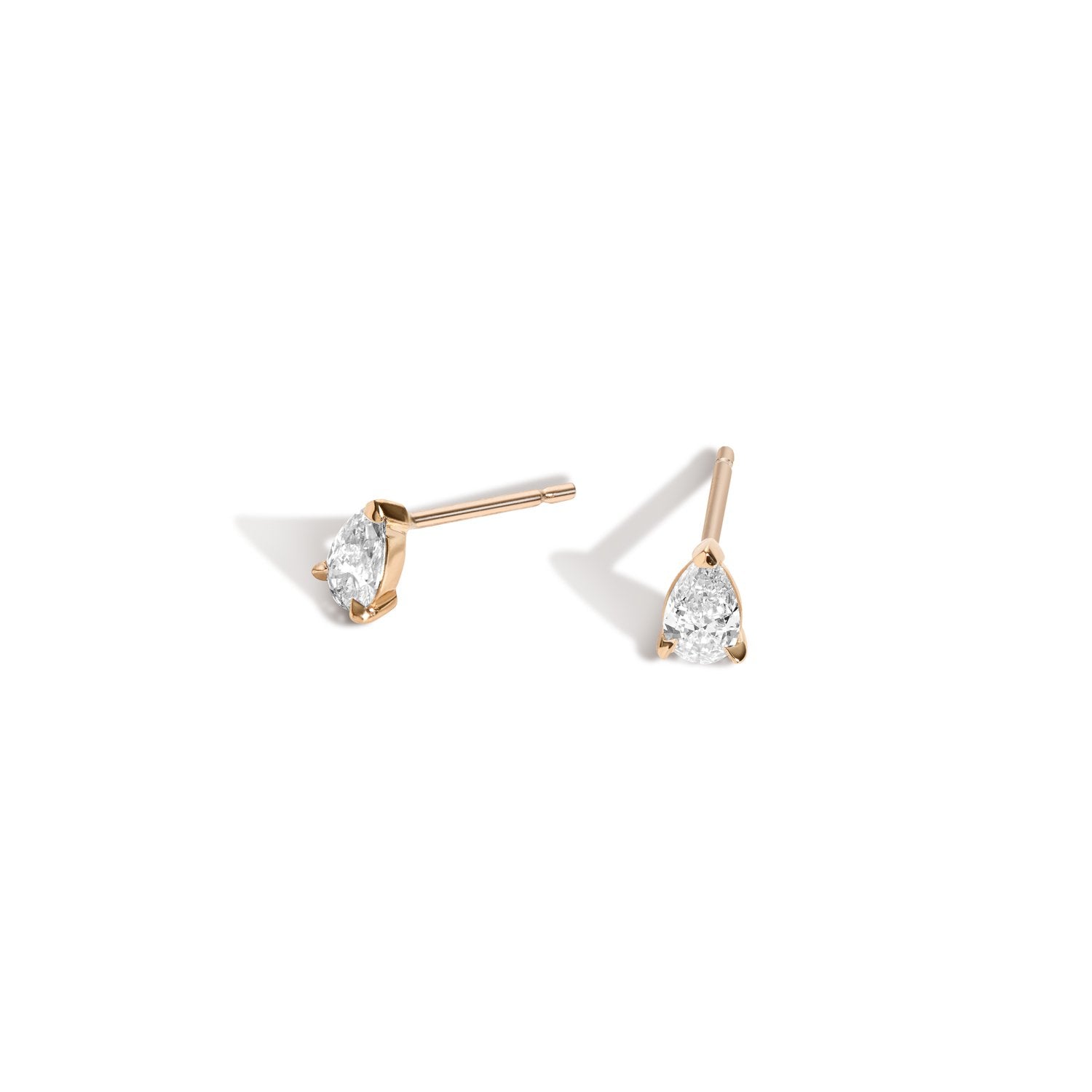 Shahla Karimi Jewelry Love Pear Studs in 14K Yellow Gold w/ White Diamond