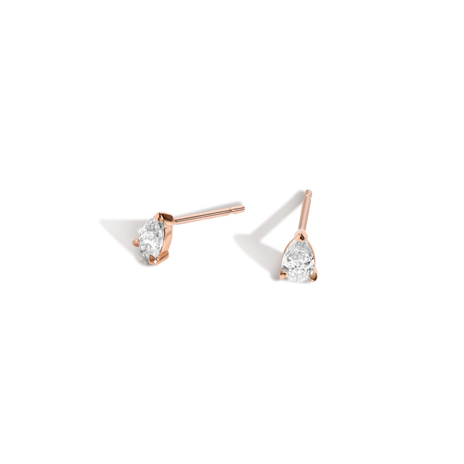 Shahla Karimi Jewelry Love Pear Studs in 14K Rose Gold w/ White Diamond