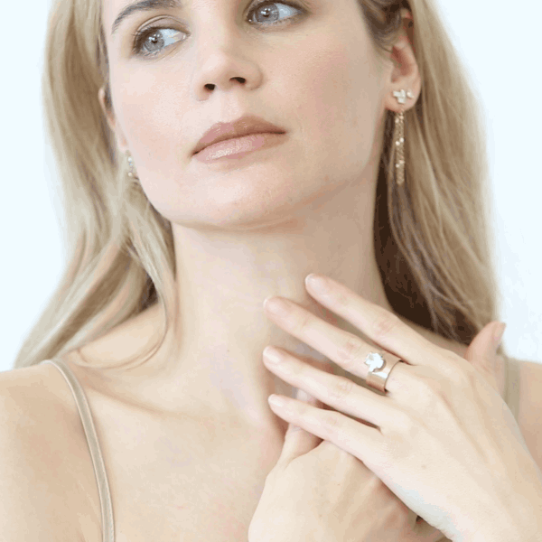 Shahla Karimi Mid-Century Falling Water Ear Chain Long 14K Yellow Gold on Model GIF