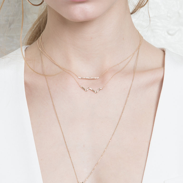 Shahla Karimi Jewelry Subway Series Necklace UWS to LES Diamond in 14K Yellow Gold on Body