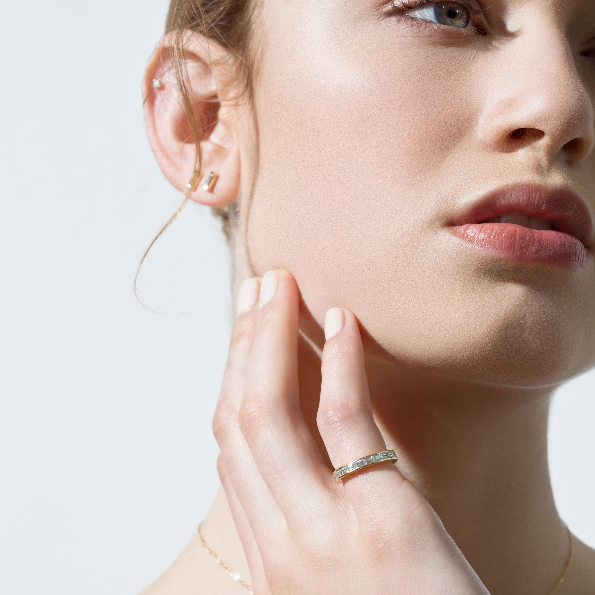 Shahla Karimi Jewelry Rockefeller Ring No. 3 14/18K Yellow Gold with White Diamond Baguettes on Model