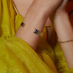 Shahla Karimi Diamond Emerald-Cut Cuff w/ Baguettes 14K Yellow Gold On Model