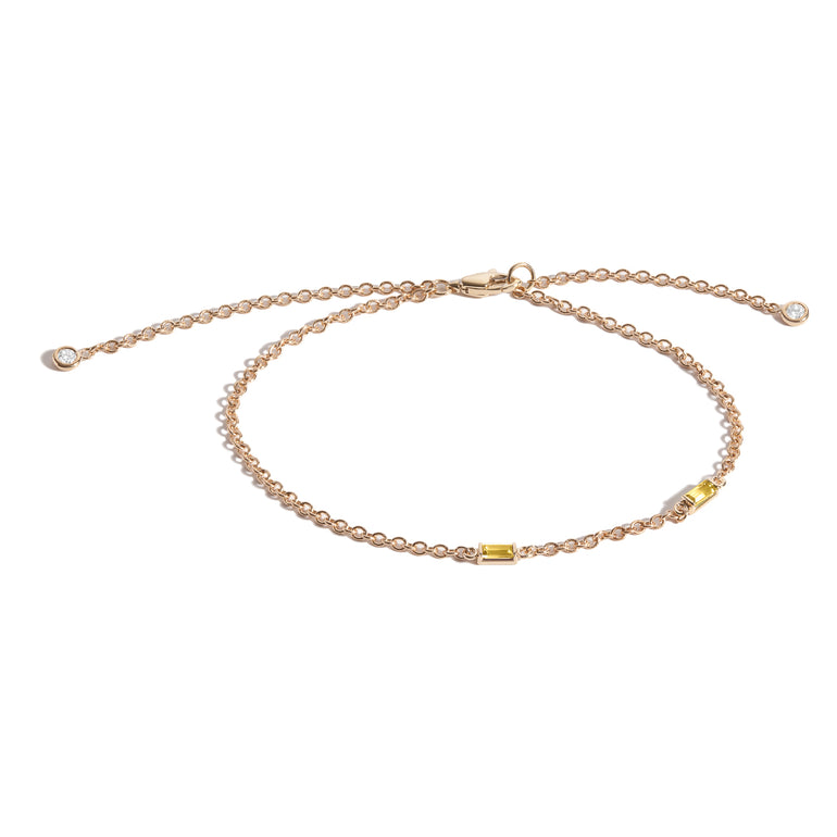 Shahla Karimi Citrine Birthstone Baguette Bracelet with Diamond Dangles 14K Yellow Gold