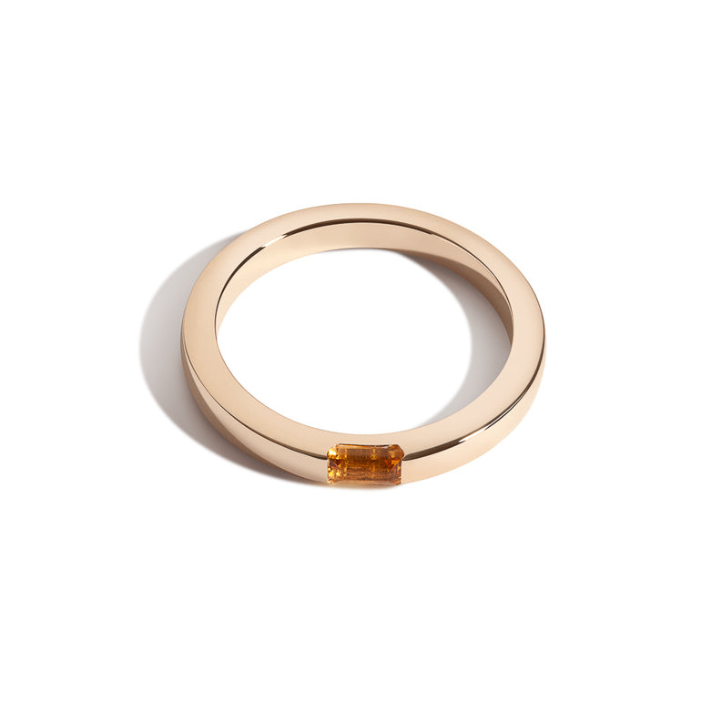 Shahla Karimi Unisex Birthstone Baguette Ring 14K Yellow Gold - High Polish - Citrine